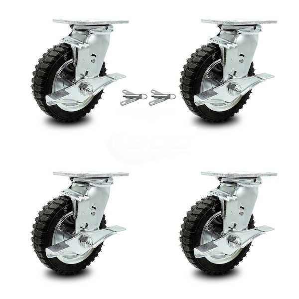 Service Caster 6 Inch Black Pneumatic Wheel Caster Swivel with Brakes 2 with Swivel Locks, 4PK SCC-100S150-PNB-TLB-BSL-2-TLB-2 - main